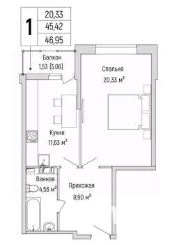 1-к квартира, вторичка, 47м2, 6/10 этаж