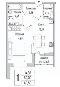 1-к квартира, вторичка, 41м2, 9/9 этаж