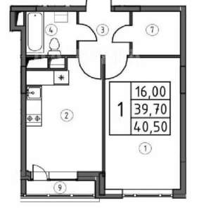 1-к квартира, вторичка, 41м2, 2/6 этаж