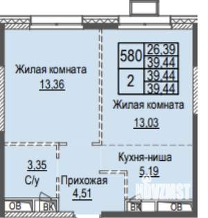 2-к квартира, вторичка, 39м2, 8/24 этаж