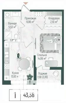 1-к квартира, вторичка, 45м2, 4/10 этаж
