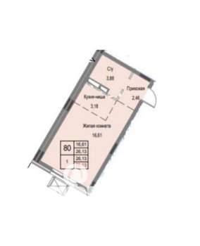 Студия квартира, вторичка, 26м2, 5/7 этаж