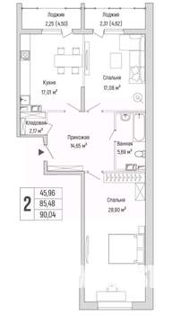 2-к квартира, вторичка, 90м2, 4/9 этаж