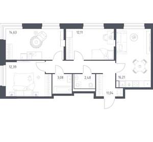 3-к квартира, вторичка, 72м2, 24/24 этаж