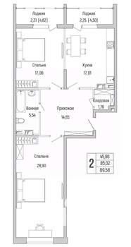 2-к квартира, вторичка, 90м2, 5/9 этаж