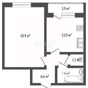 1-к квартира, вторичка, 45м2, 4/6 этаж