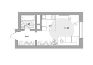 Студия квартира, строящийся дом, 24м2, 17/23 этаж
