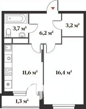 1-к квартира, вторичка, 42м2, 2/6 этаж