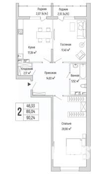 2-к квартира, вторичка, 90м2, 4/9 этаж