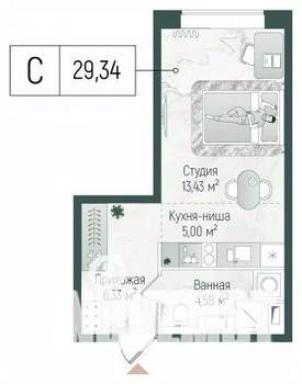 Студия квартира, вторичка, 29м2, 1/10 этаж