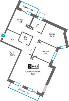 3-к квартира, вторичка, 106м2, 3/6 этаж