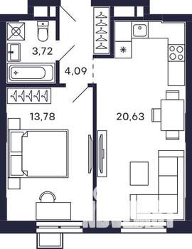 1-к квартира, вторичка, 44м2, 11/28 этаж