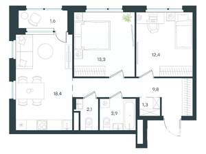 2-к квартира, вторичка, 63м2, 8/15 этаж
