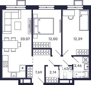 2-к квартира, строящийся дом, 63м2, 28/28 этаж