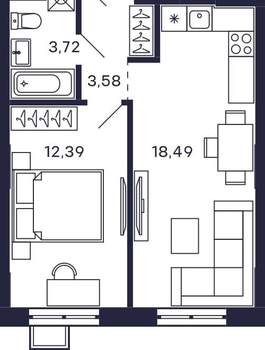 1-к квартира, строящийся дом, 40м2, 13/28 этаж