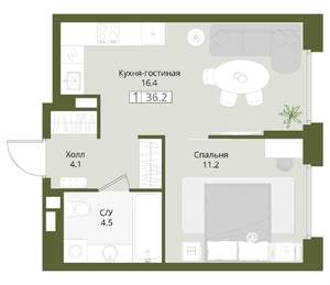 1-к квартира, вторичка, 36м2, 1/8 этаж