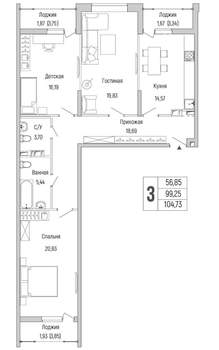2-к квартира, вторичка, 105м2, 6/9 этаж