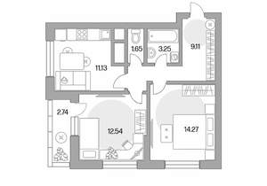 2-к квартира, строящийся дом, 55м2, 2/24 этаж