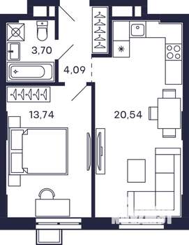 1-к квартира, строящийся дом, 44м2, 4/28 этаж