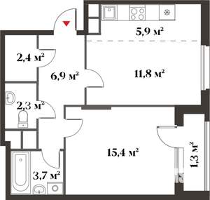 2-к квартира, вторичка, 51м2, 5/6 этаж