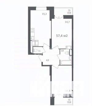 2-к квартира, вторичка, 57м2, 20/25 этаж