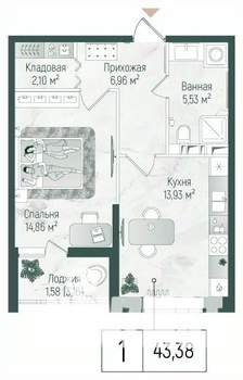 1-к квартира, вторичка, 45м2, 4/10 этаж