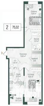 2-к квартира, вторичка, 77м2, 5/10 этаж