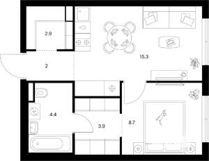 1-к квартира, вторичка, 37м2, 9/9 этаж