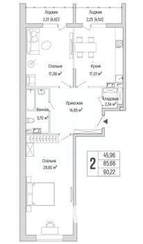 2-к квартира, вторичка, 90м2, 7/9 этаж