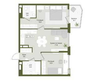 2-к квартира, вторичка, 57м2, 8/8 этаж