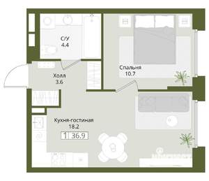 1-к квартира, вторичка, 37м2, 1/8 этаж