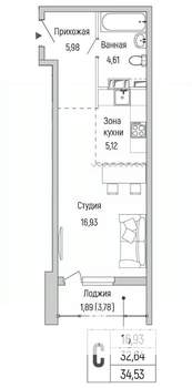 Студия квартира, вторичка, 35м2, 8/9 этаж