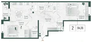 2-к квартира, вторичка, 96м2, 9/10 этаж
