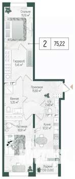 2-к квартира, вторичка, 77м2, 4/10 этаж