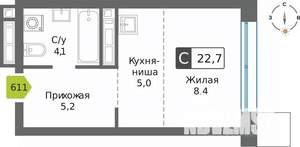 Студия квартира, вторичка, 23м2, 19/32 этаж