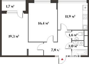 2-к квартира, вторичка, 60м2, 6/6 этаж