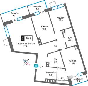 3-к квартира, вторичка, 99м2, 5/6 этаж