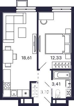 1-к квартира, строящийся дом, 40м2, 11/28 этаж
