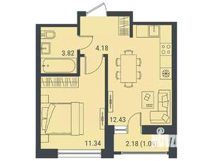 1-к квартира, вторичка, 33м2, 12/14 этаж