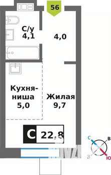 Студия квартира, вторичка, 23м2, 3/9 этаж