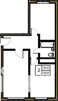 2-к квартира, строящийся дом, 56м2, 5/5 этаж