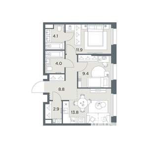 2-к квартира, вторичка, 55м2, 2/6 этаж