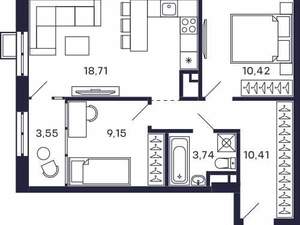 2-к квартира, строящийся дом, 56м2, 28/28 этаж