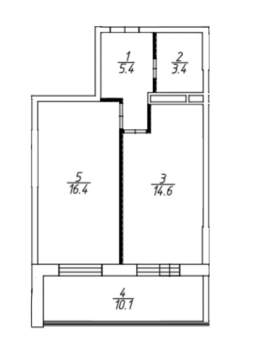 1-к квартира, вторичка, 45м2, 8/19 этаж