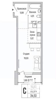 Студия квартира, вторичка, 35м2, 9/9 этаж