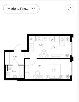 1-к квартира, вторичка, 42м2, 9/9 этаж