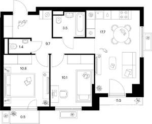 2-к квартира, вторичка, 54м2, 5/9 этаж