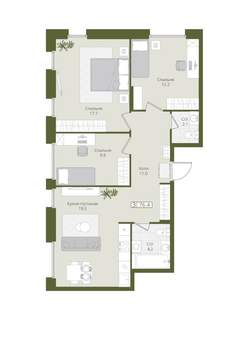 3-к квартира, вторичка, 76м2, 1/8 этаж