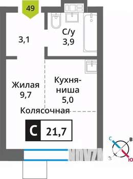 Студия квартира, вторичка, 22м2, 9/9 этаж