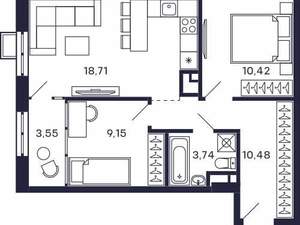 2-к квартира, строящийся дом, 56м2, 17/28 этаж